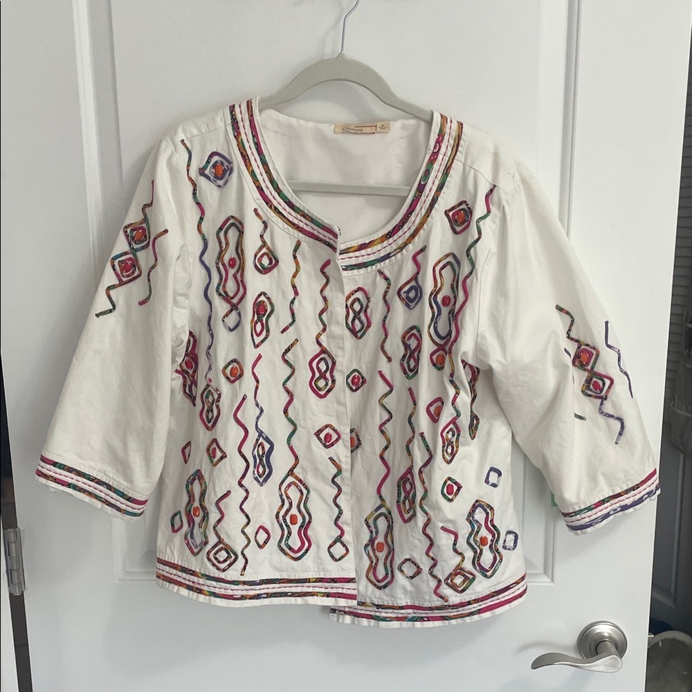 Choices White Women’s Jacket with Multicolor Embroidery and Beading